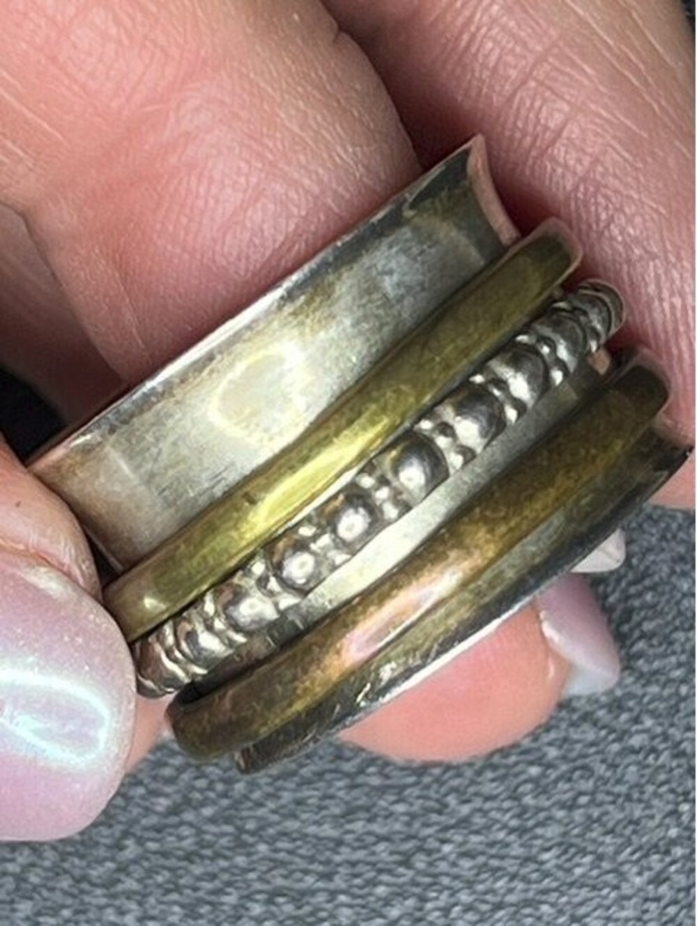 B7355 Sterling Silver Mixed Metal Spinner Ring textured Worry Ring 12g sz 9.5